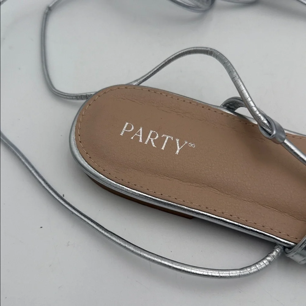 Women Silver Lace-Up Sandals 11 casual party Y2K vacation beach retro